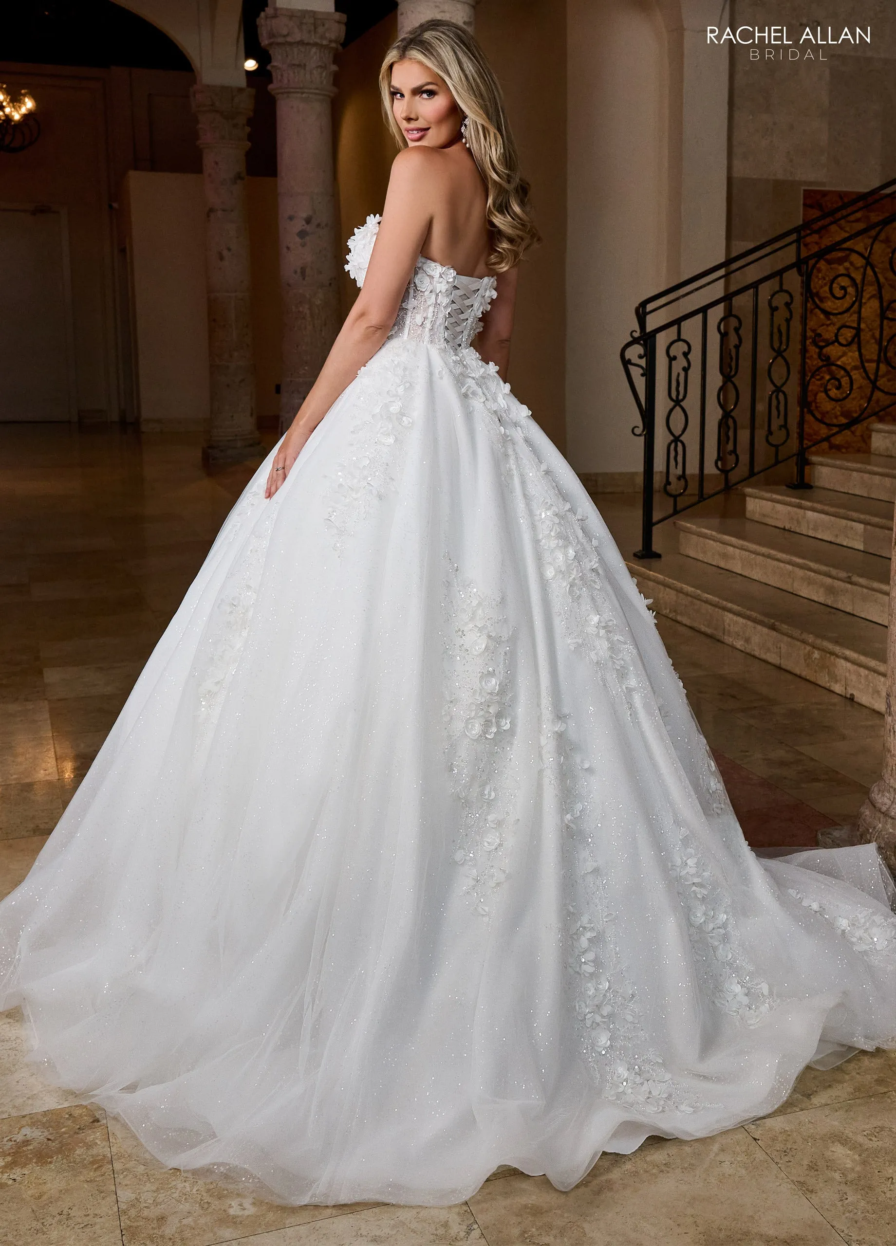 3D Floral Strapless Bridal Gown by Rachel Allan RB6167