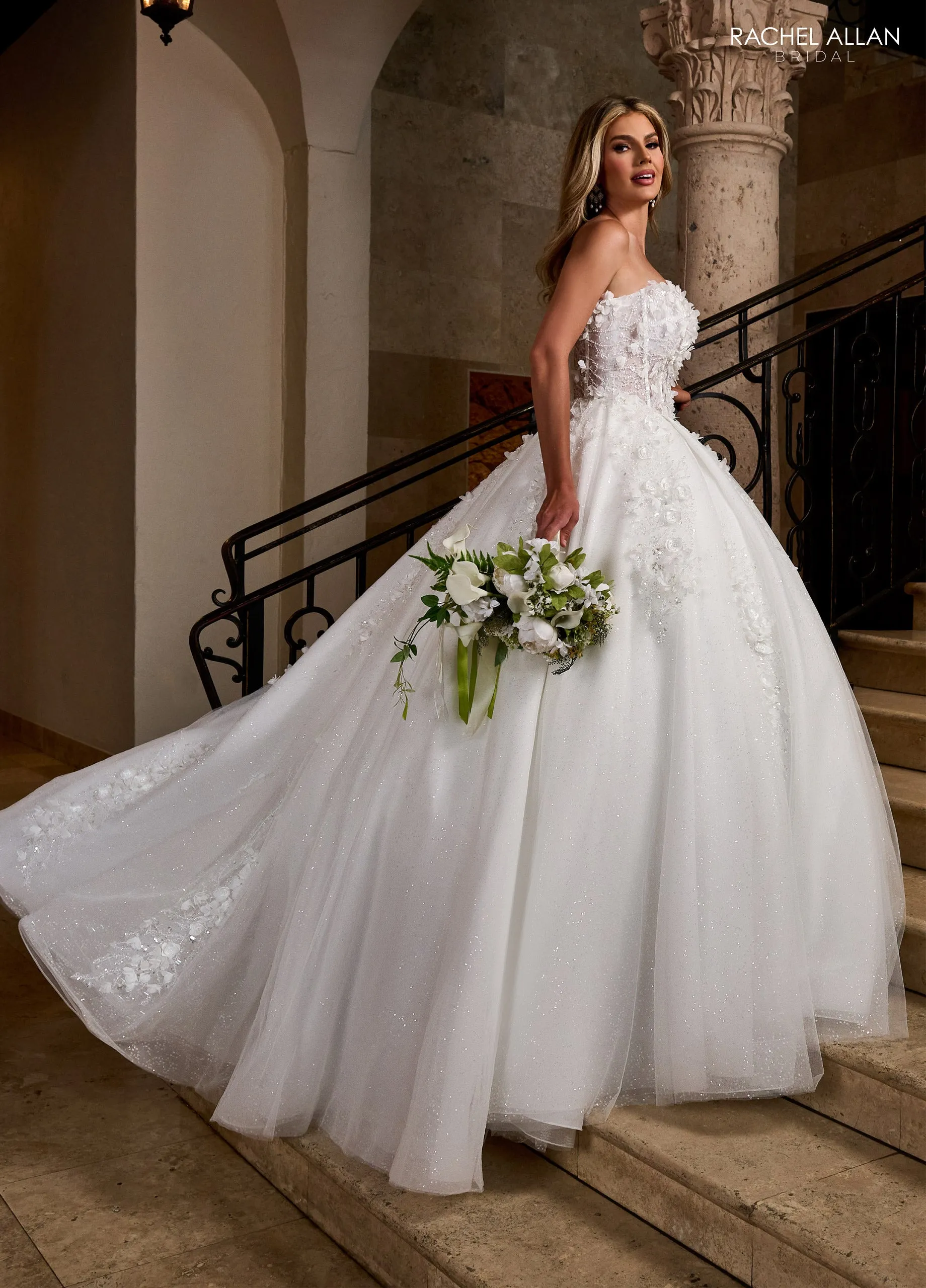 3D Floral Strapless Bridal Gown by Rachel Allan RB6167