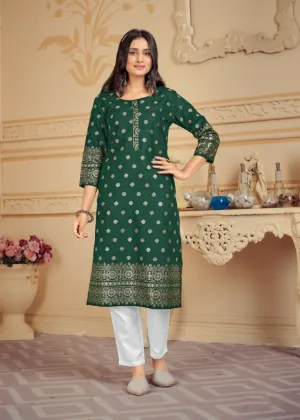 Aastha Fashion Green Pure Cotton Foil Print Butti Kurta Set