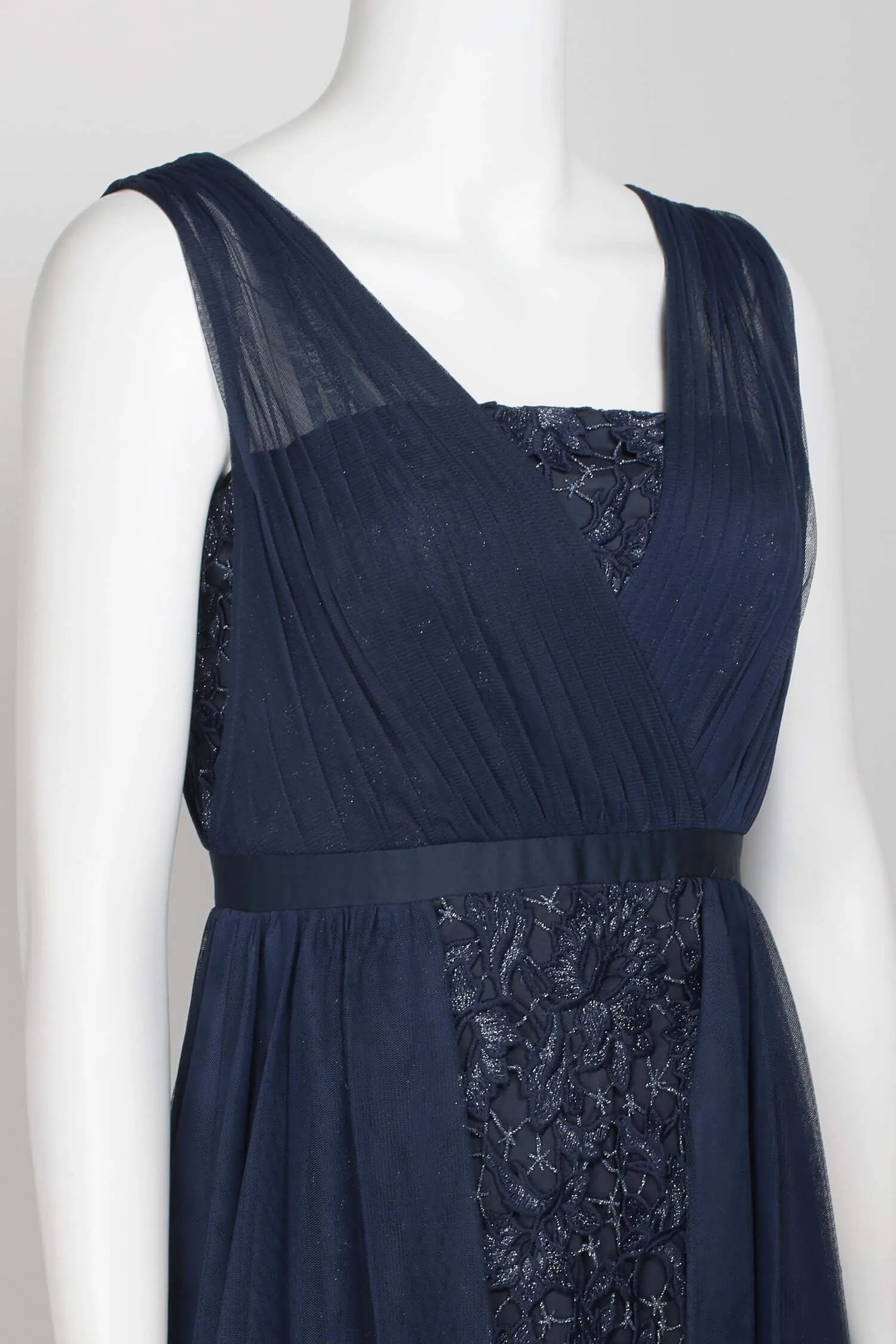 Aidan Mattox V-Neck Sleeveless Zipper Back Embroidered Mesh Dress