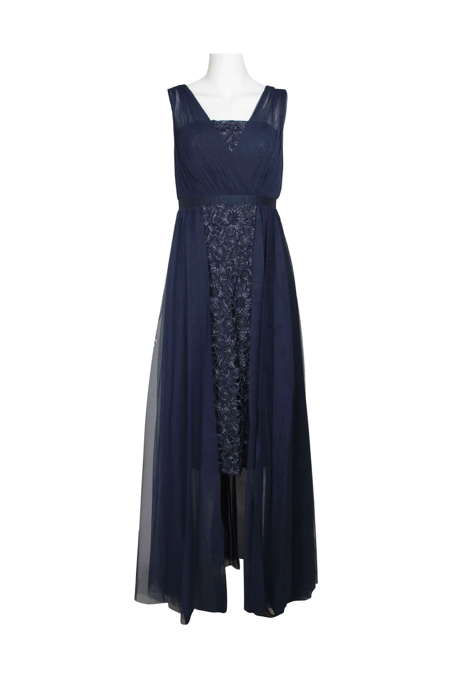 Aidan Mattox V-Neck Sleeveless Zipper Back Embroidered Mesh Dress