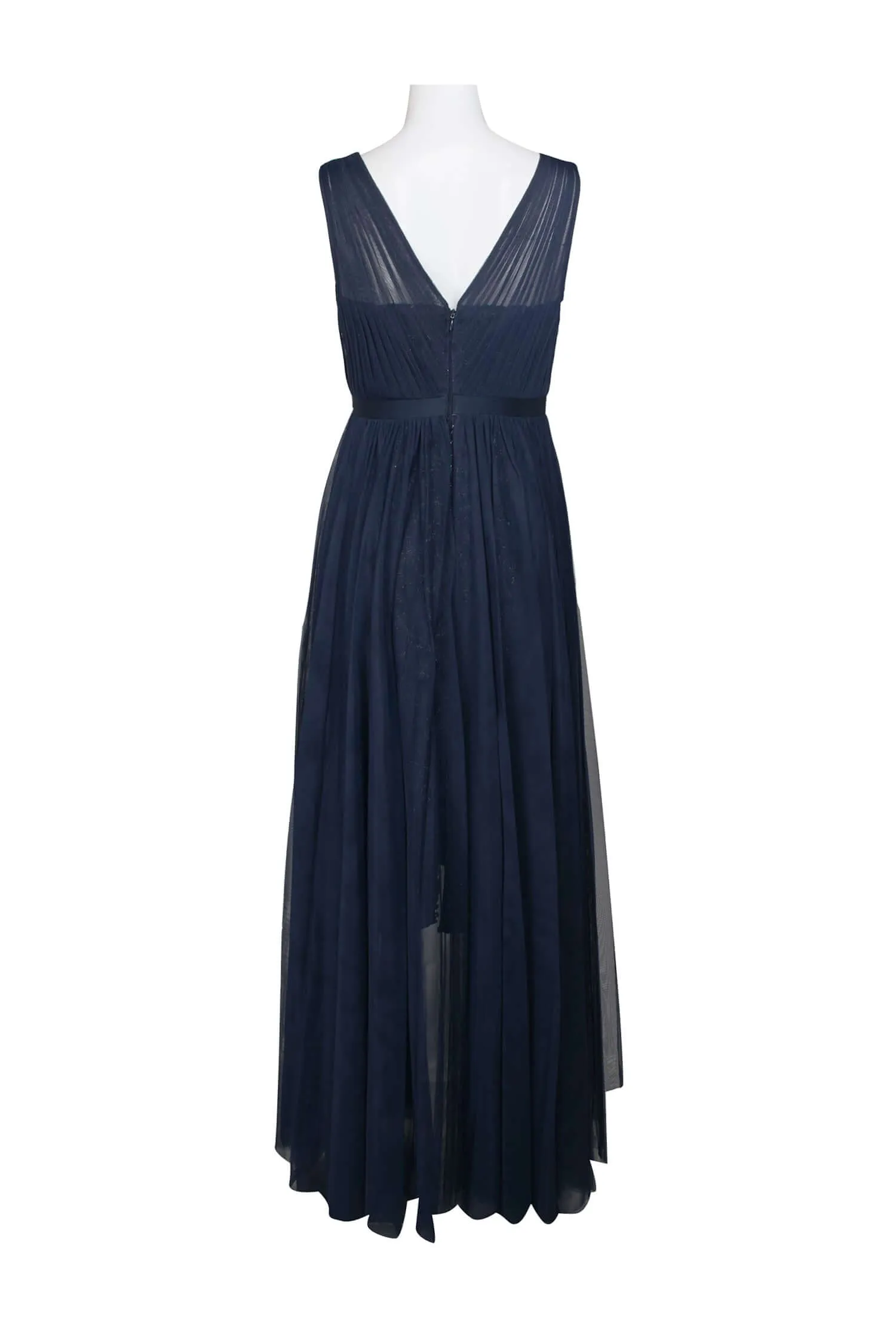 Aidan Mattox V-Neck Sleeveless Zipper Back Embroidered Mesh Dress