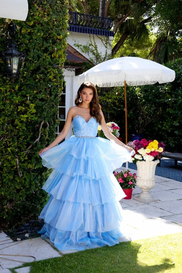Ava Presley 29546 Long Layered Prom Dress Pageant Ballgown Formal Strapless A Line Crystals