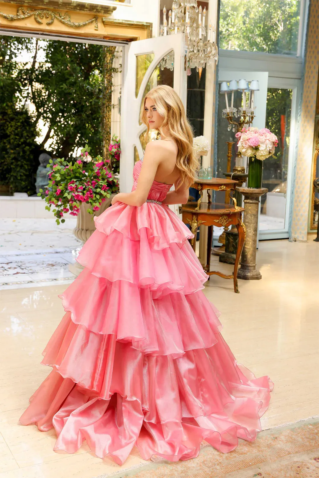 Ava Presley 29546 Long Layered Prom Dress Pageant Ballgown Formal Strapless A Line Crystals