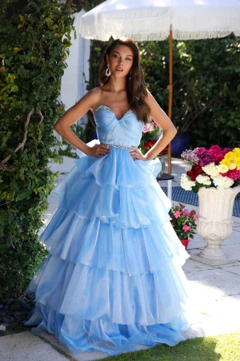 Ava Presley 29546 Long Layered Prom Dress Pageant Ballgown Formal Strapless A Line Crystals