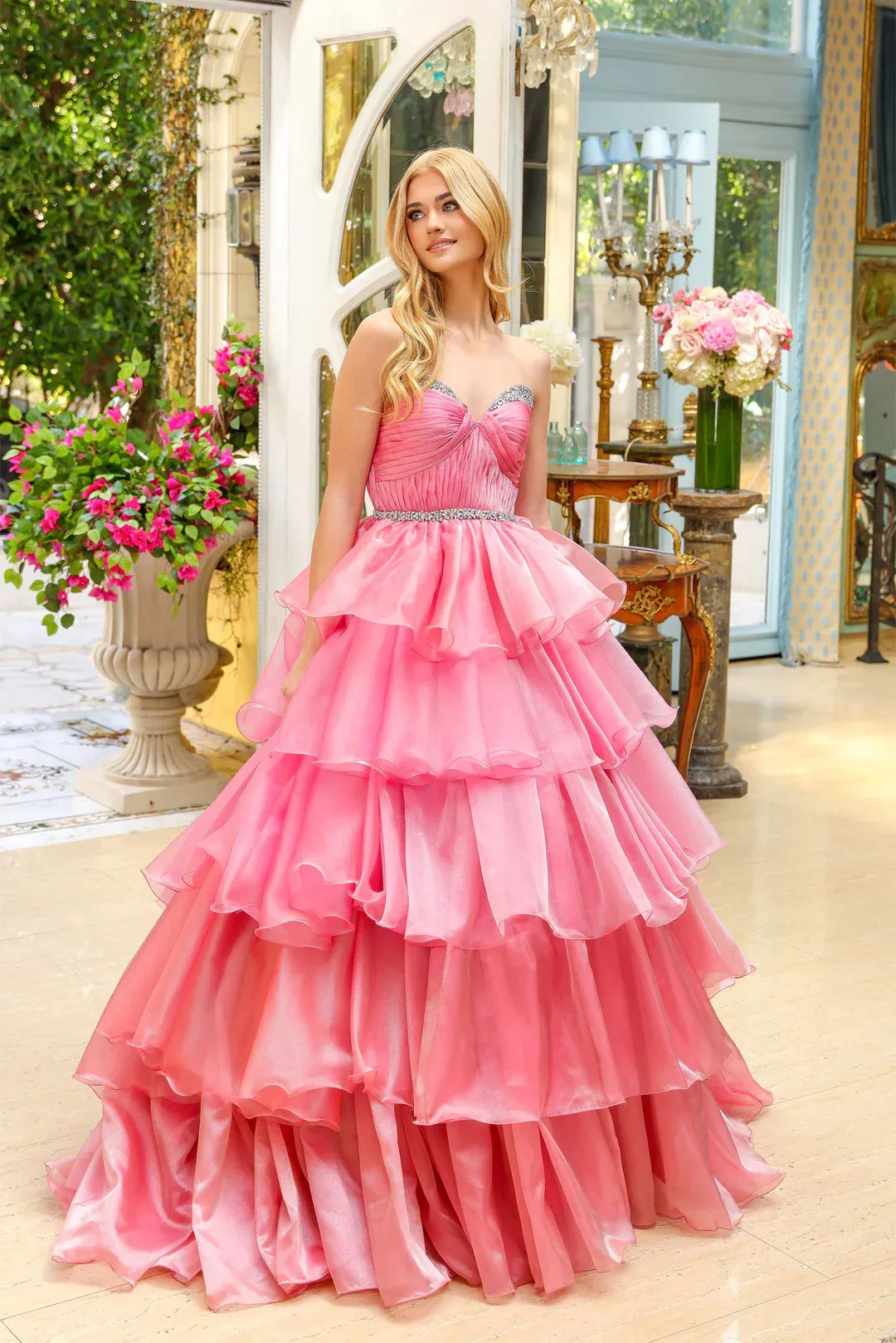 Ava Presley 29546 Long Layered Prom Dress Pageant Ballgown Formal Strapless A Line Crystals
