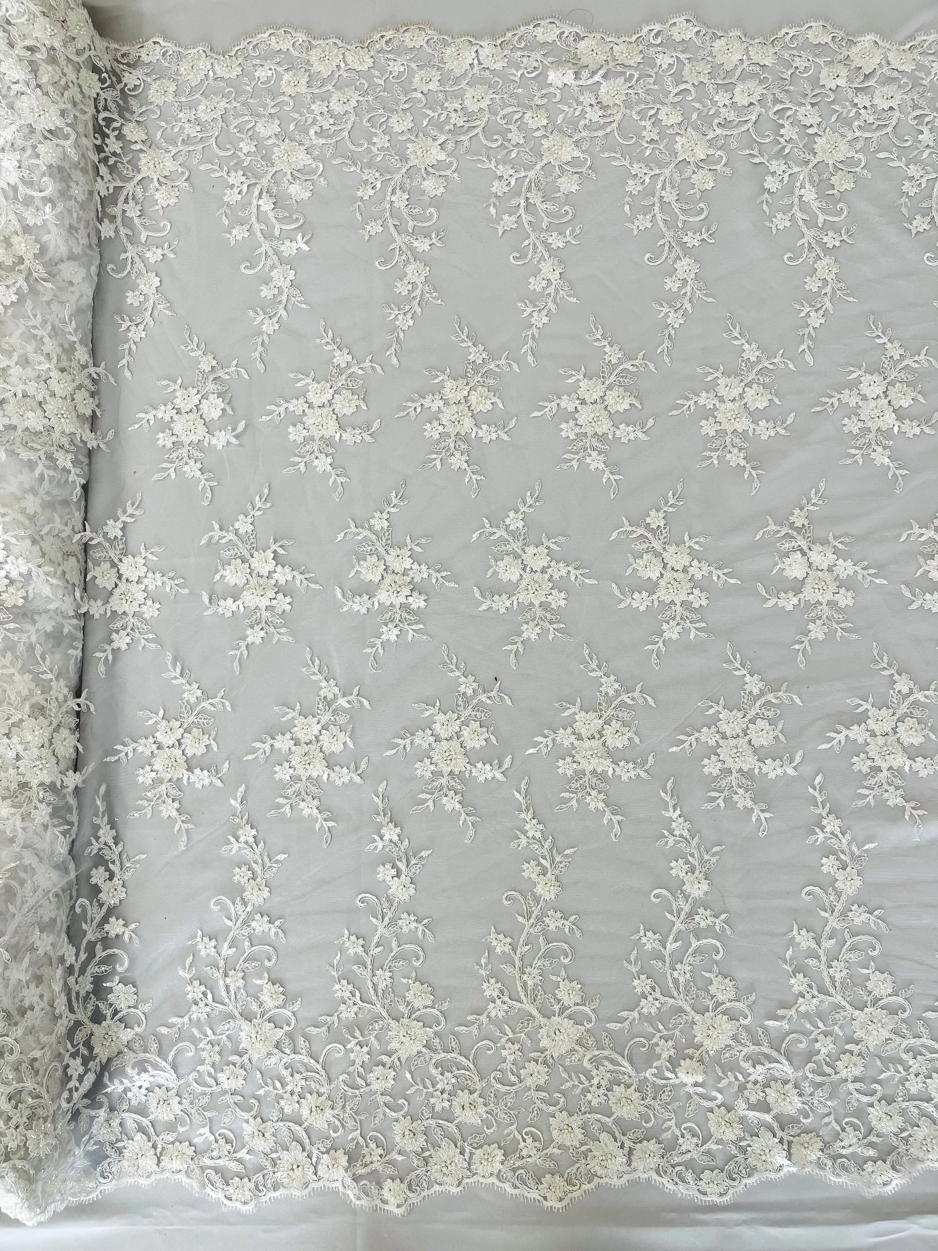 BIG FLORAL DAMASK BEADED LACE (By The Yard)