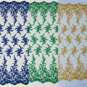 BIG FLORAL DAMASK BEADED LACE (By The Yard)