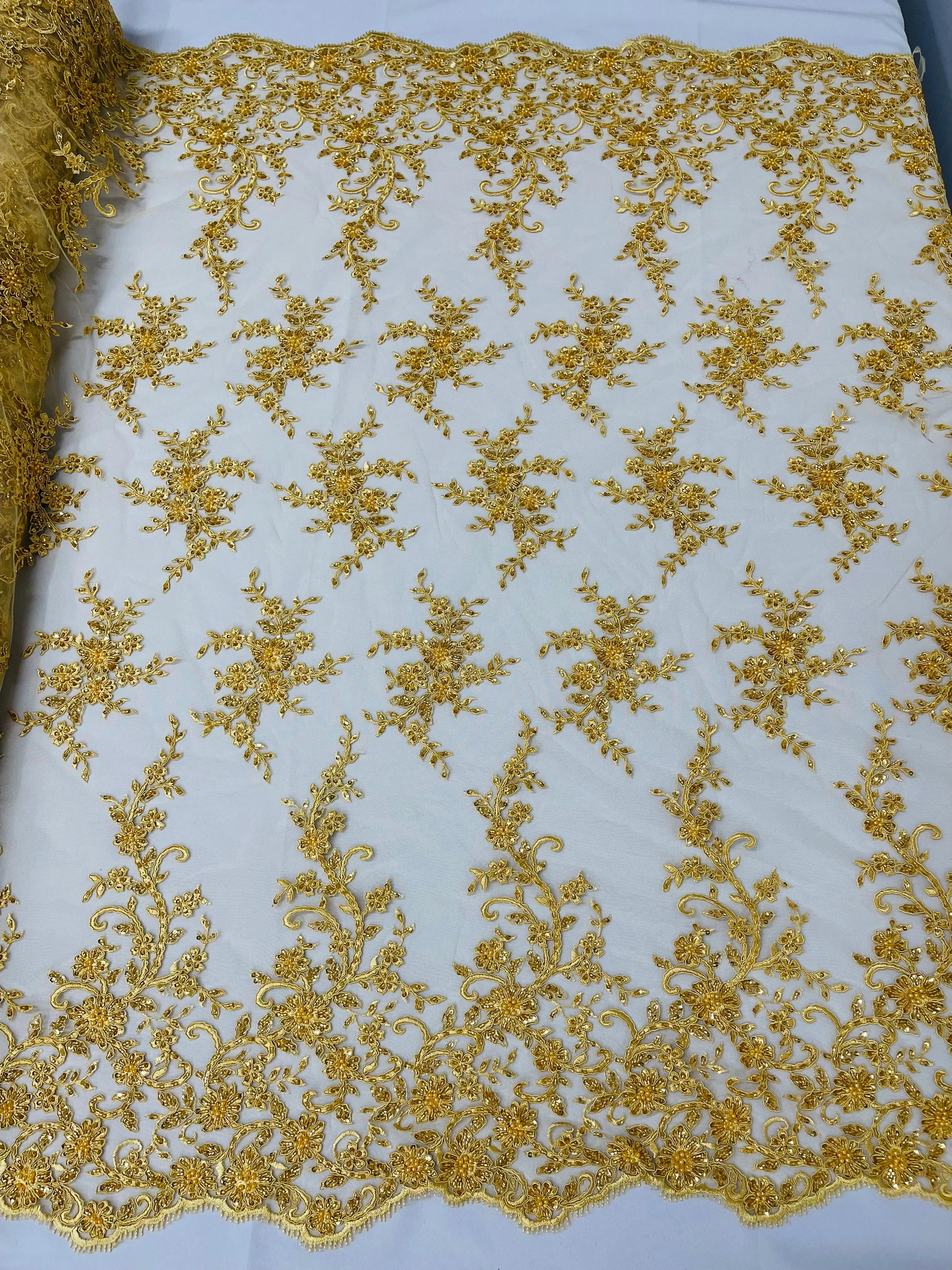 BIG FLORAL DAMASK BEADED LACE (By The Yard)