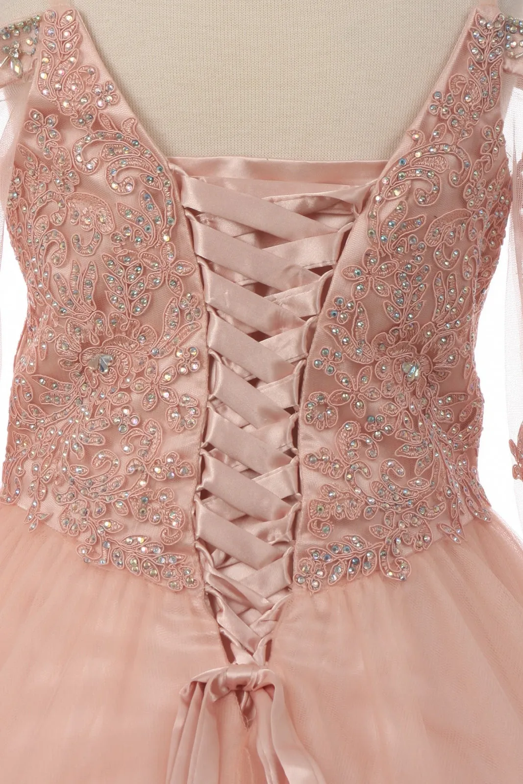 Big Girls Blush Off Shoulder Long Sleeve Rhinestone Pageant Dress 8-16