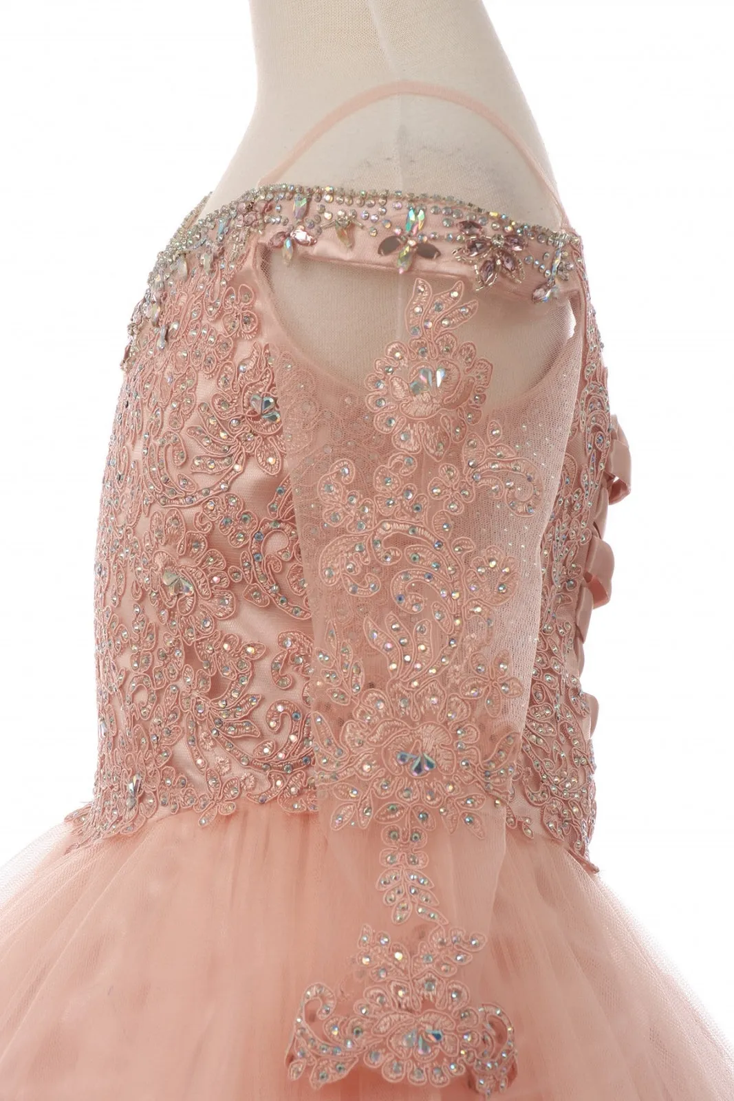 Big Girls Blush Off Shoulder Long Sleeve Rhinestone Pageant Dress 8-16