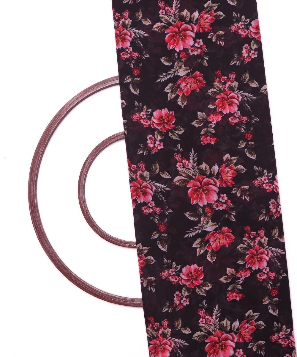 Black Colour Floral Print Chiffon Fabric