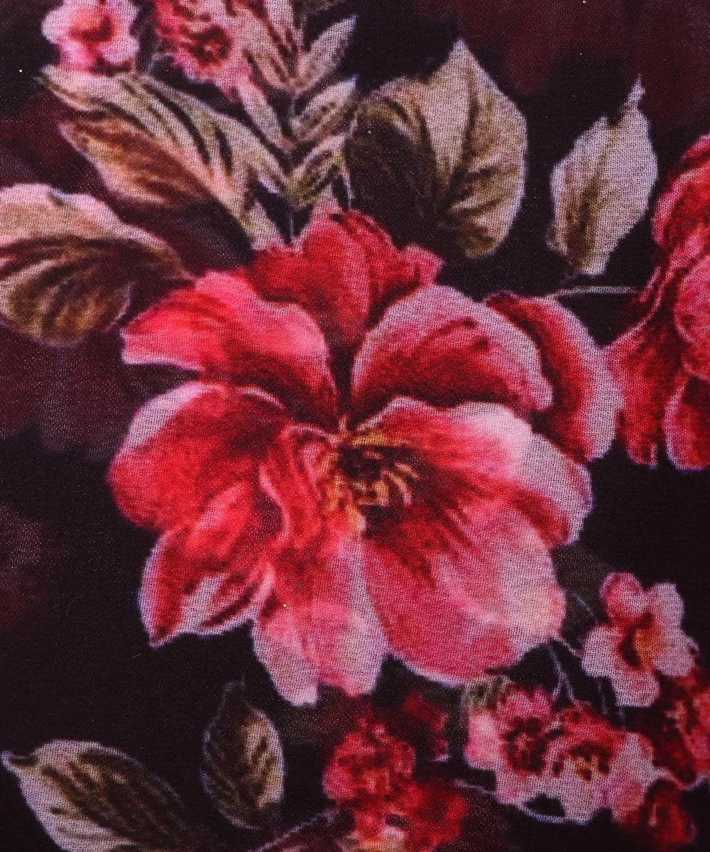 Black Colour Floral Print Chiffon Fabric