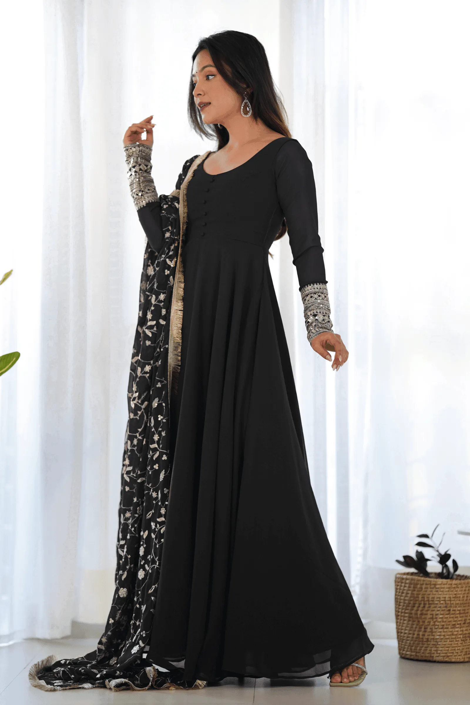 Black Sequin Embroidered Anarkali Suit