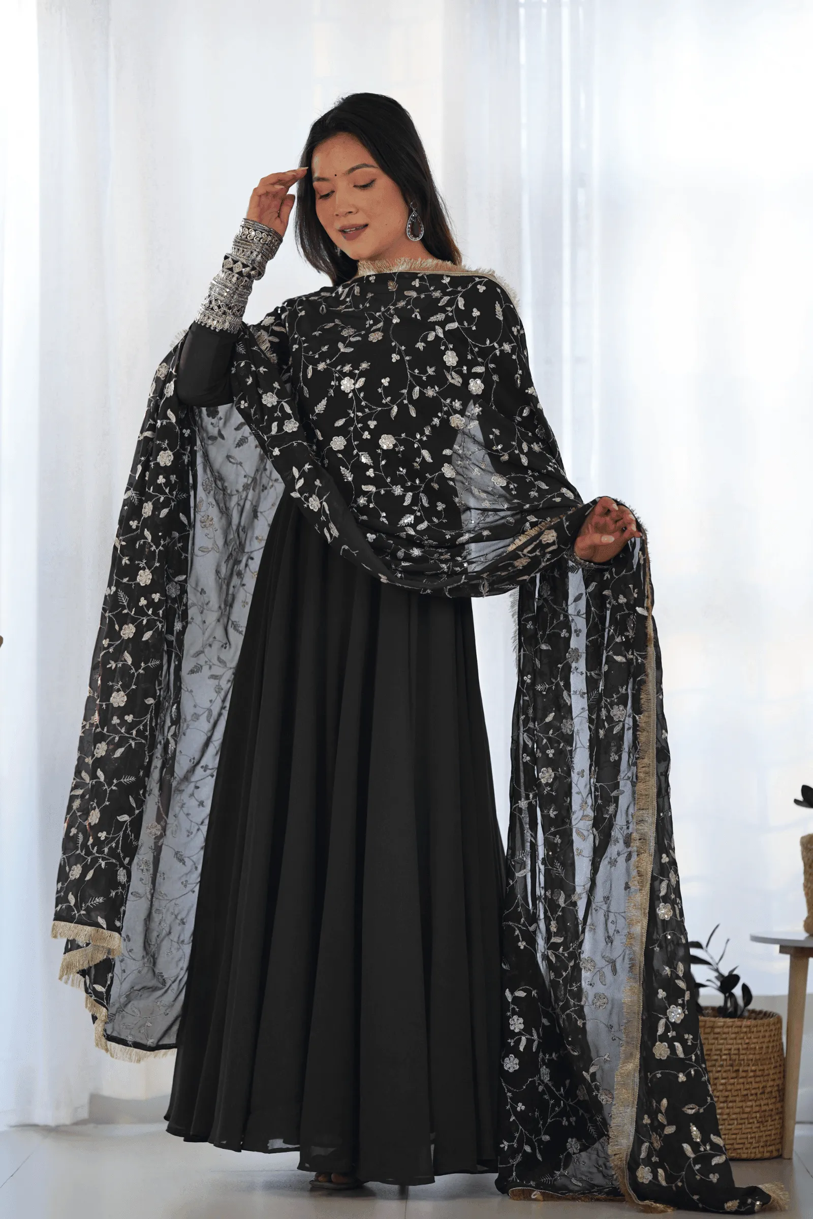 Black Sequin Embroidered Anarkali Suit