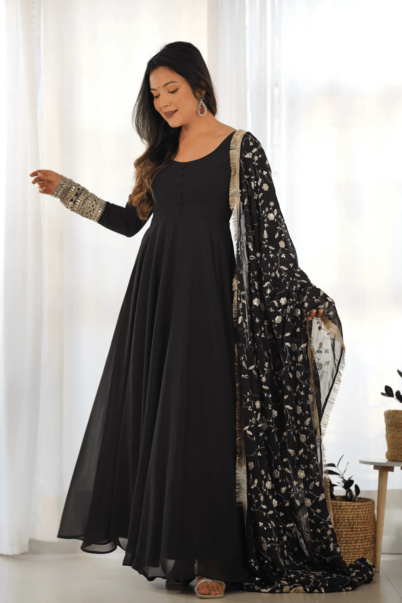Black Sequin Embroidered Anarkali Suit