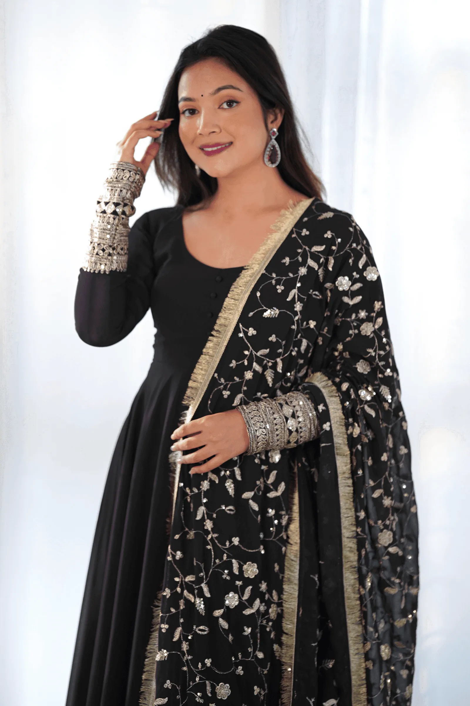 Black Sequin Embroidered Anarkali Suit