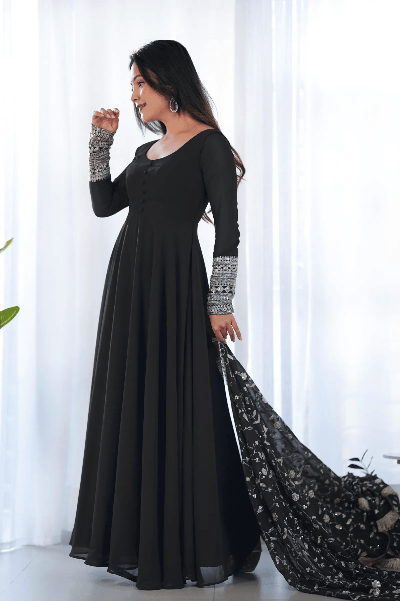 Black Sequin Embroidered Anarkali Suit