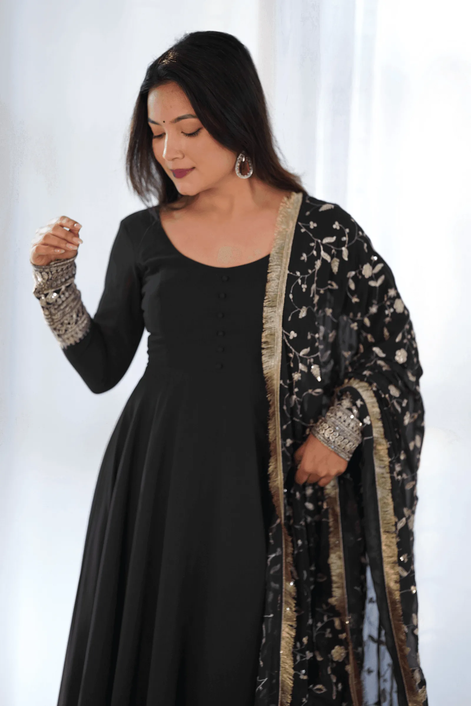 Black Sequin Embroidered Anarkali Suit