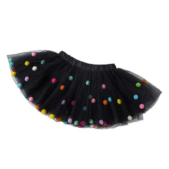 Black Tutu For Girls | Pom Pom Tutu and Bow Hair Tie | 2Pcs Set
