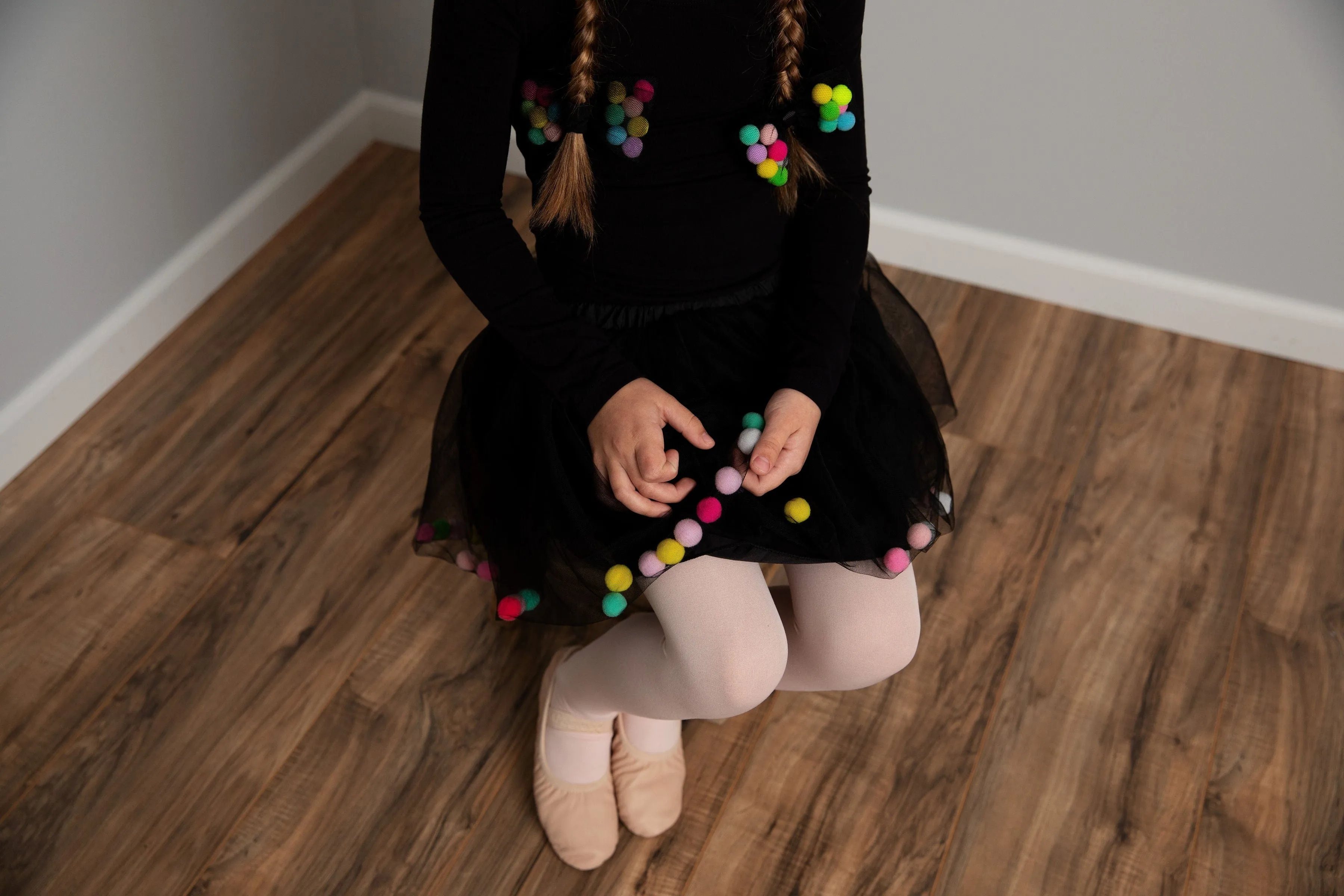 Black Tutu For Girls | Pom Pom Tutu and Bow Hair Tie | 2Pcs Set