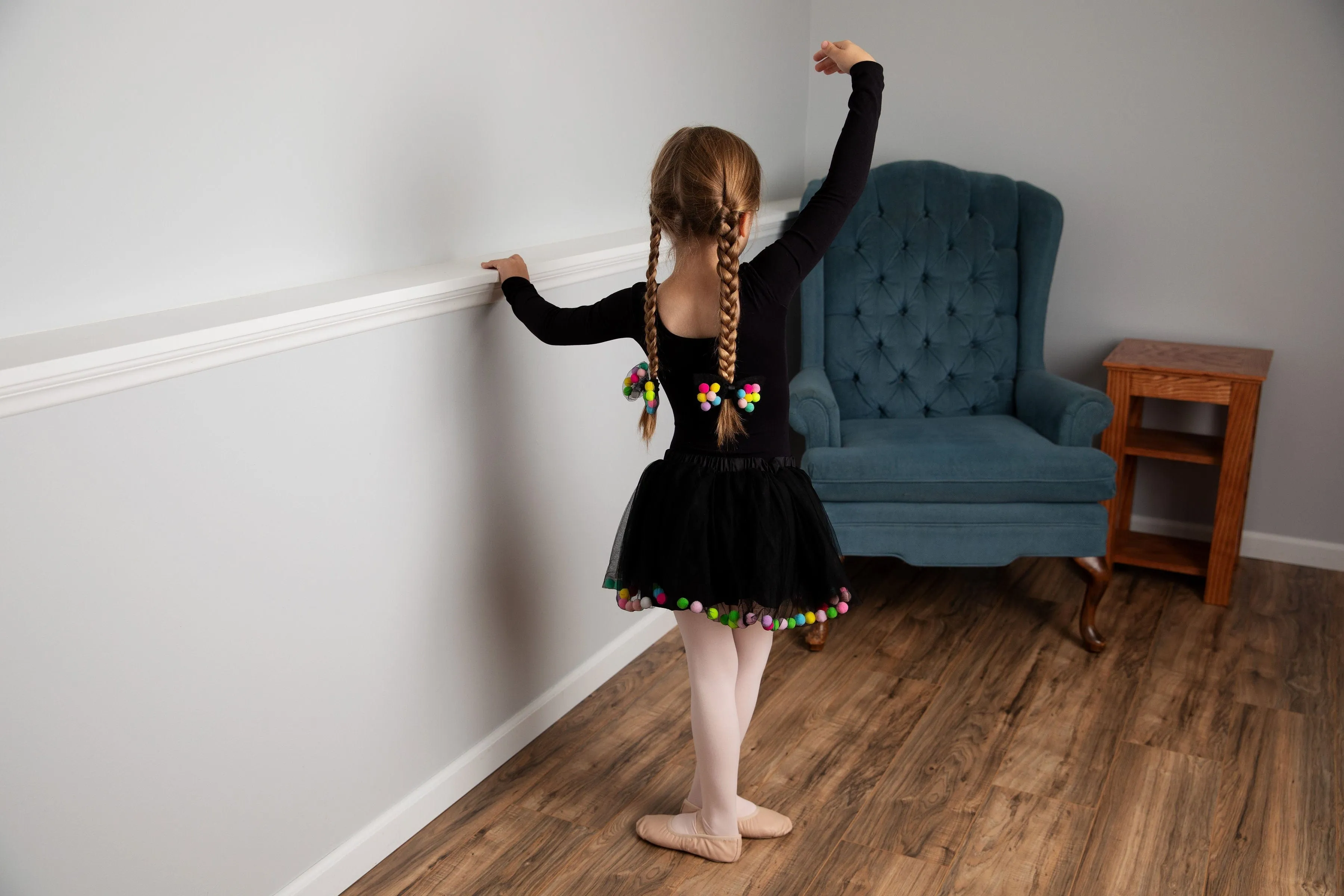 Black Tutu For Girls | Pom Pom Tutu and Bow Hair Tie | 2Pcs Set