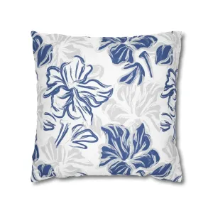 Blue Floral Brush Spun Polyester Square Pillowcase