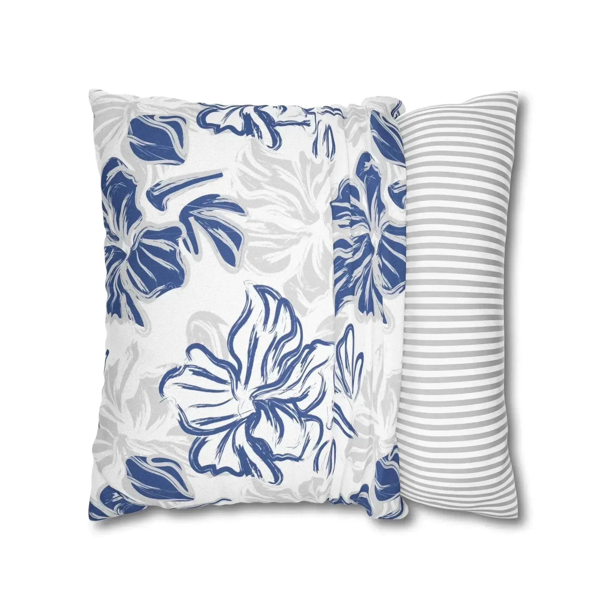 Blue Floral Brush Spun Polyester Square Pillowcase