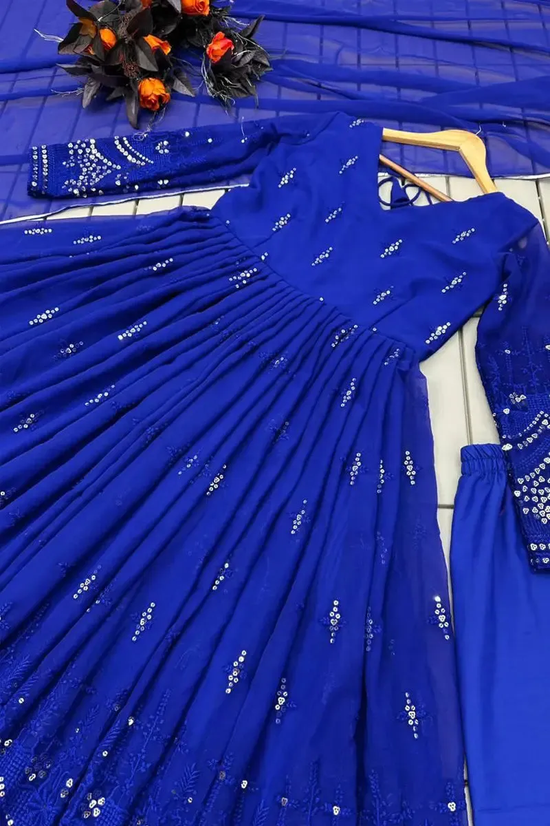 Blue Gown With Dupatta for Raksha Bandhan
