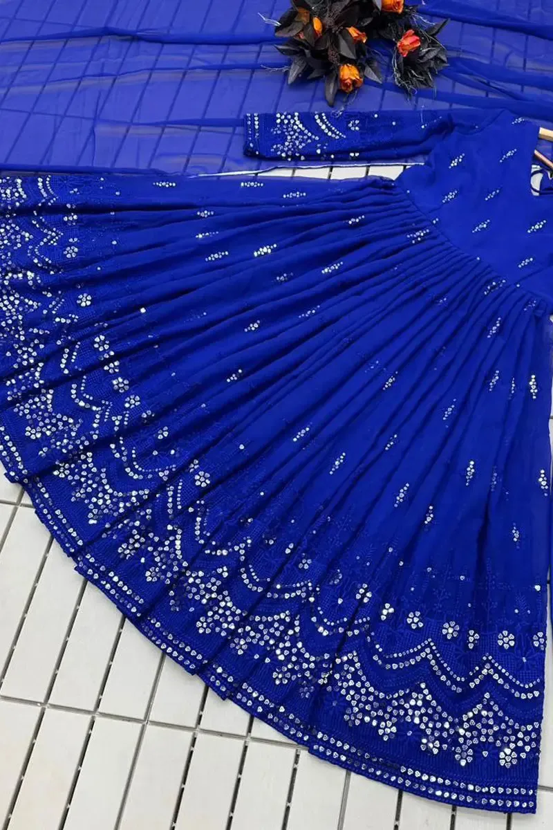 Blue Gown With Dupatta for Raksha Bandhan