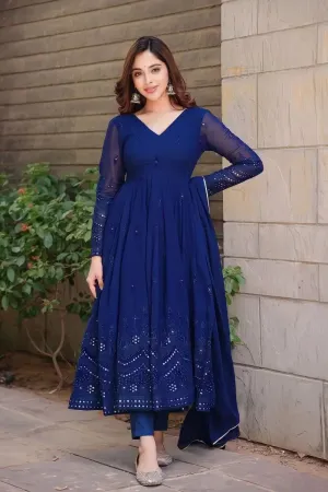 Blue Gown With Dupatta for Raksha Bandhan