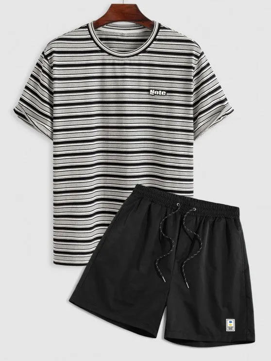 Casual Striped T Shirt And Drawstring Shorts
