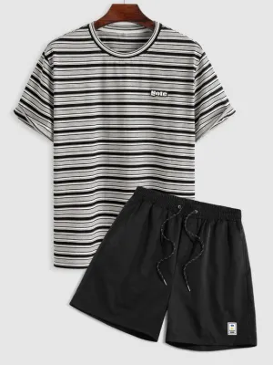 Casual Striped T Shirt And Drawstring Shorts