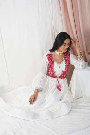 Classic Red & White Bandhej Chinon Anarkali Suit
