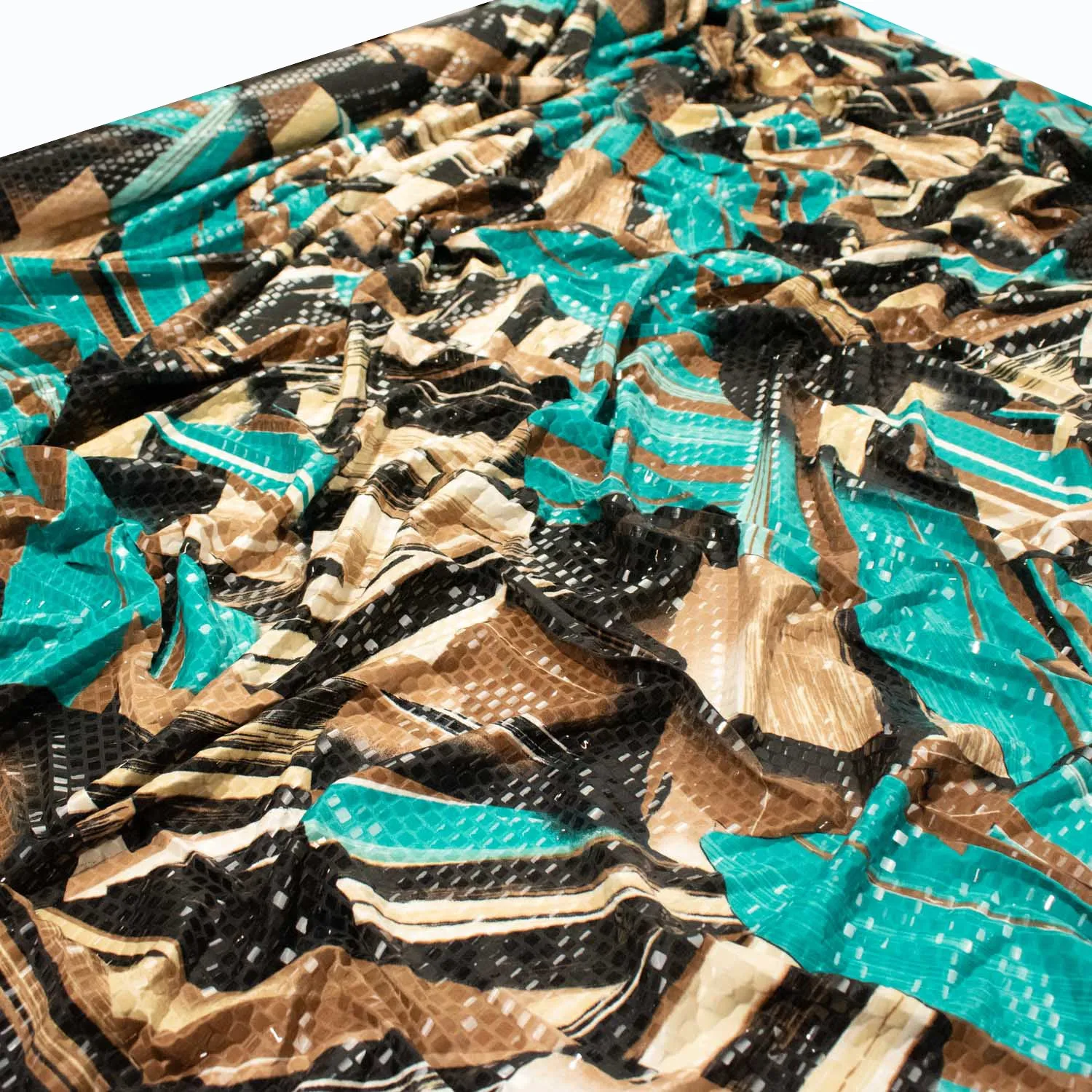 Clear Sequin Geometric Printed Stretch Crepe