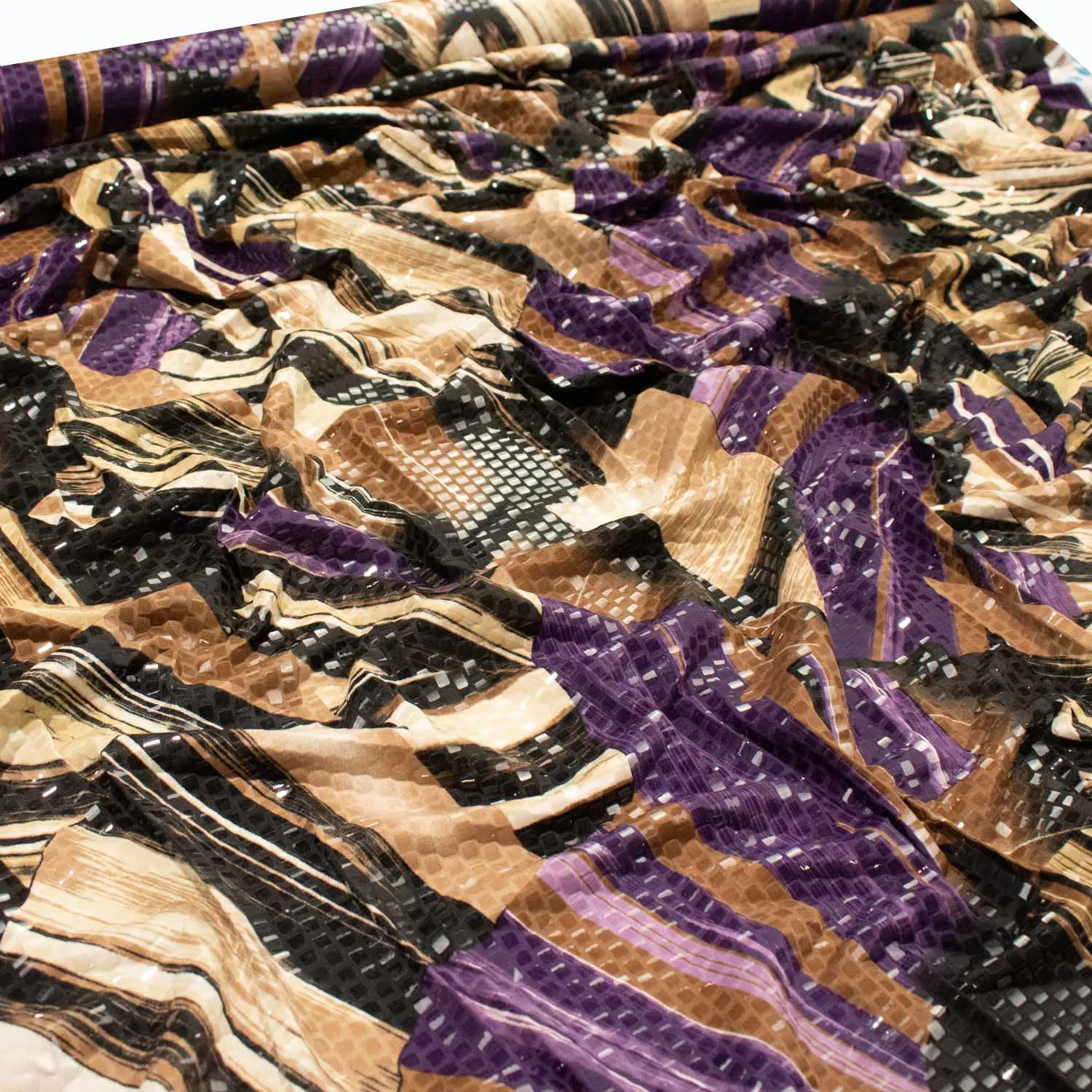 Clear Sequin Geometric Printed Stretch Crepe