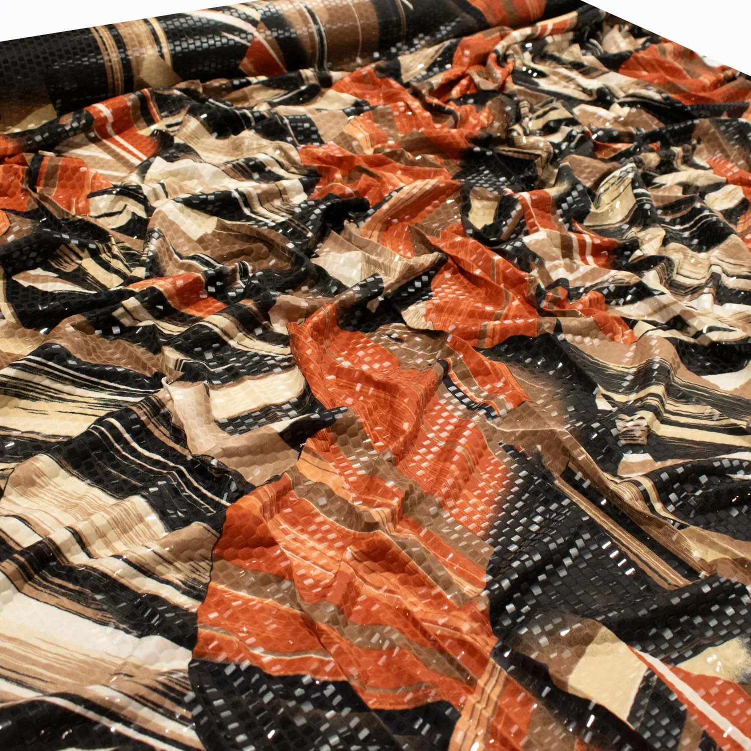 Clear Sequin Geometric Printed Stretch Crepe