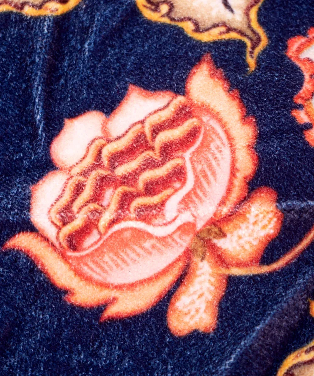Dark Blue Floral Digital Print Velvet Fabric