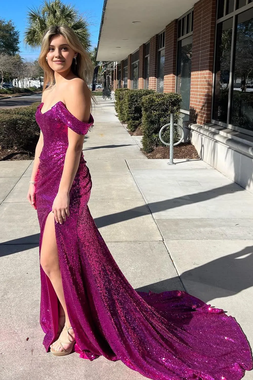 Dark Green Off Shoulder Mermaid Prom Dress with Slit