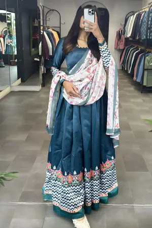 Digital Print Long Gown Dress With Dupatta