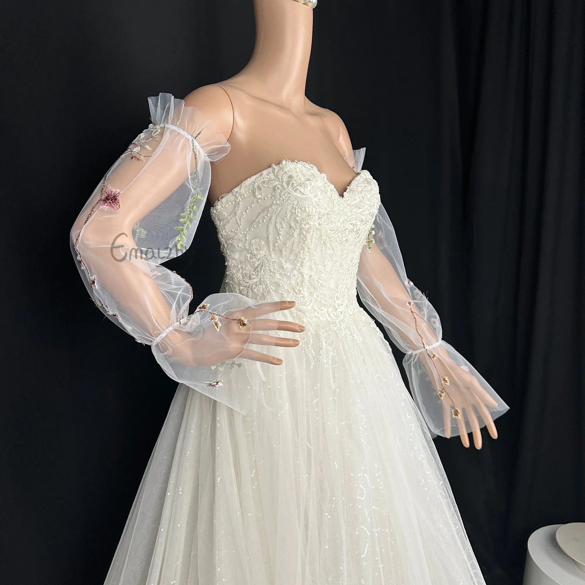 EMALZBY princess weddingday,detachable flower wedding bridal sleeve,sleeves for wedding