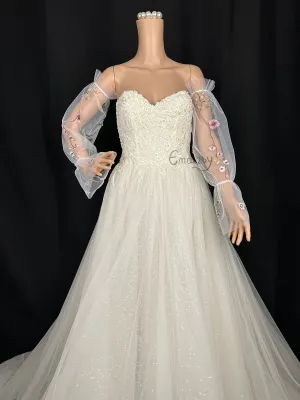 EMALZBY princess weddingday,detachable flower wedding bridal sleeve,sleeves for wedding