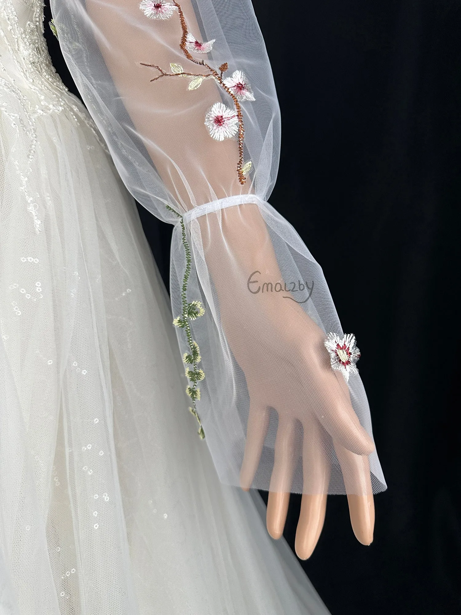 EMALZBY princess weddingday,detachable flower wedding bridal sleeve,sleeves for wedding
