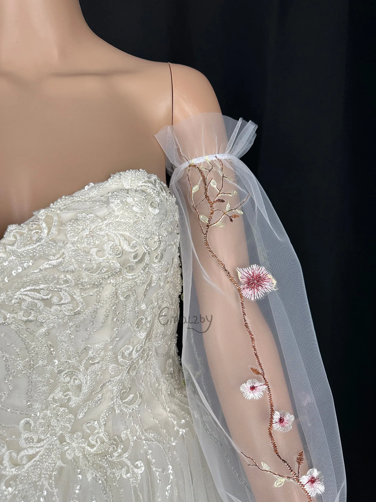 EMALZBY princess weddingday,detachable flower wedding bridal sleeve,sleeves for wedding