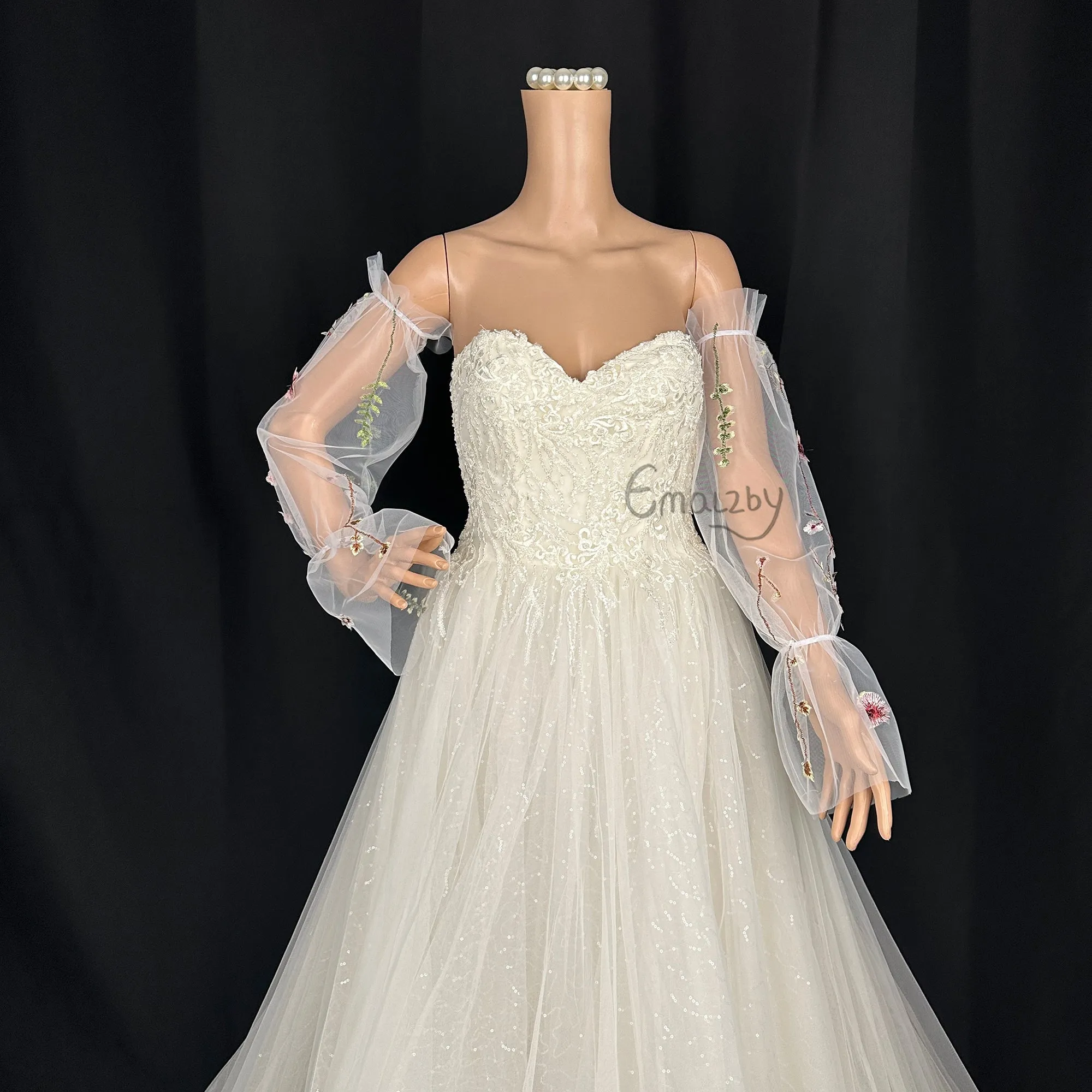 EMALZBY princess weddingday,detachable flower wedding bridal sleeve,sleeves for wedding