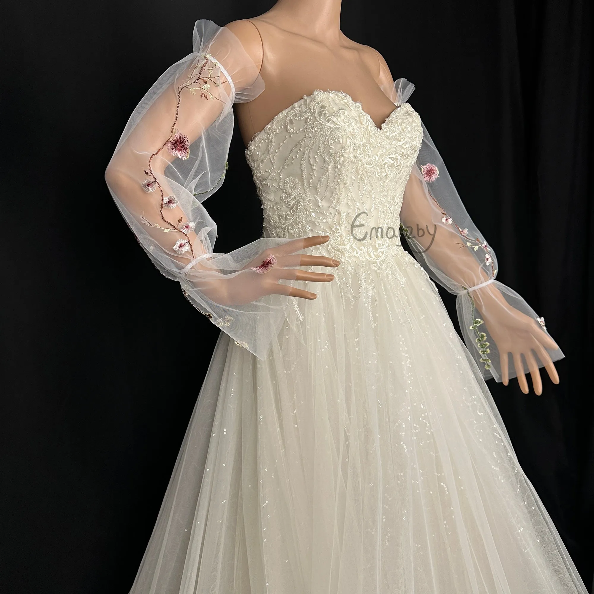 EMALZBY princess weddingday,detachable flower wedding bridal sleeve,sleeves for wedding