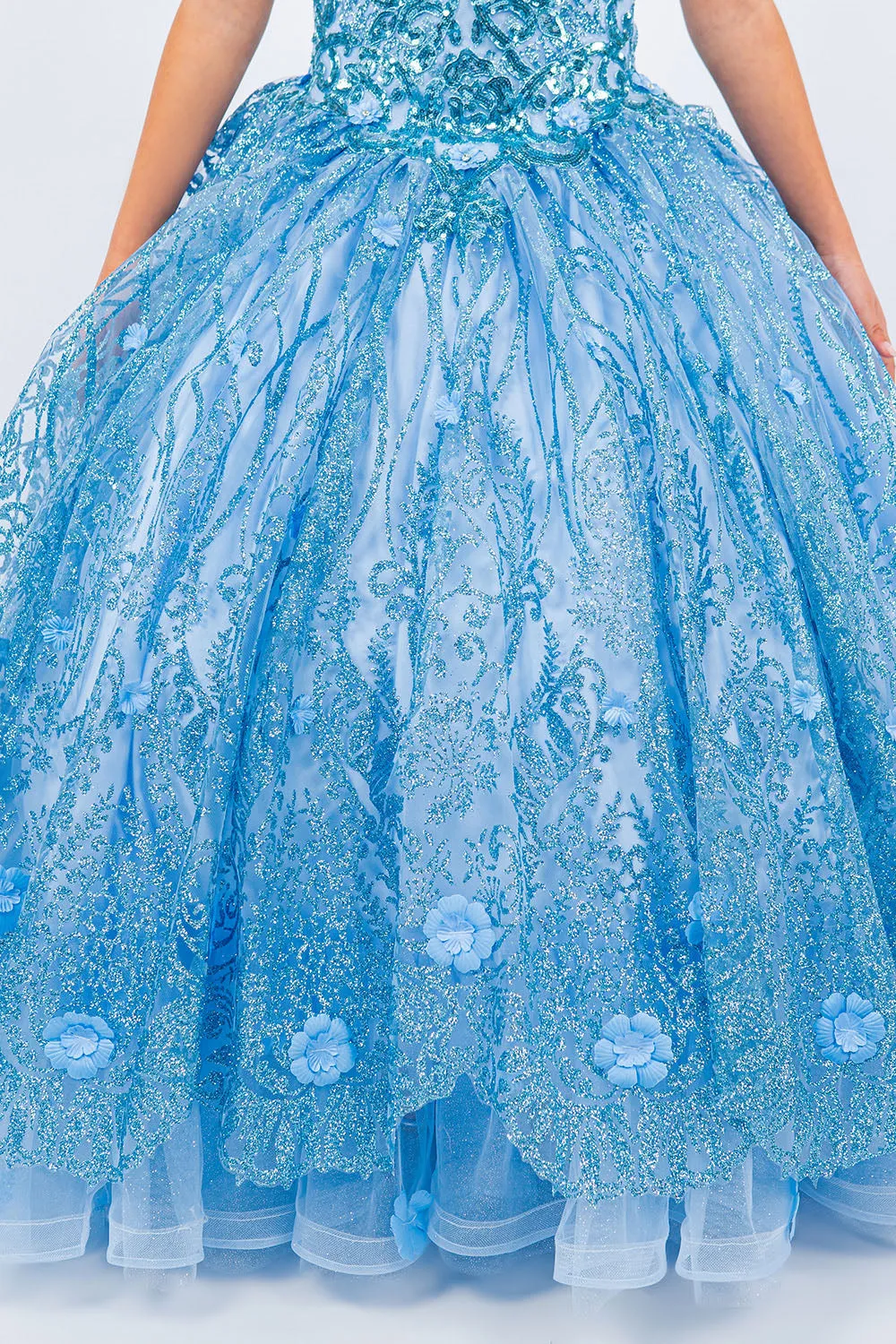 Embroidered Lace Applique Strapless Sheer Corset Ombre Ball Gown 2-16