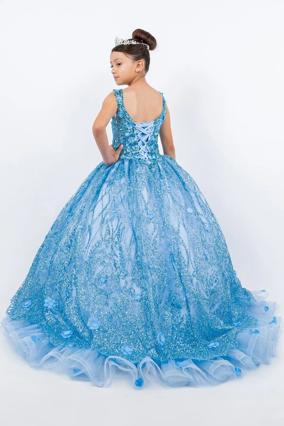 Embroidered Lace Applique Strapless Sheer Corset Ombre Ball Gown 2-16