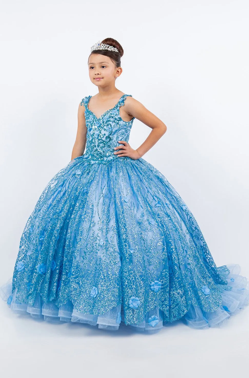 Embroidered Lace Applique Strapless Sheer Corset Ombre Ball Gown 2-16