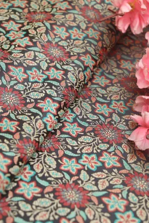 Exquisite Black Banarasi Silk Tanchui Jamawar Brocade Fabric: Shop Now ( 1 Mtr )